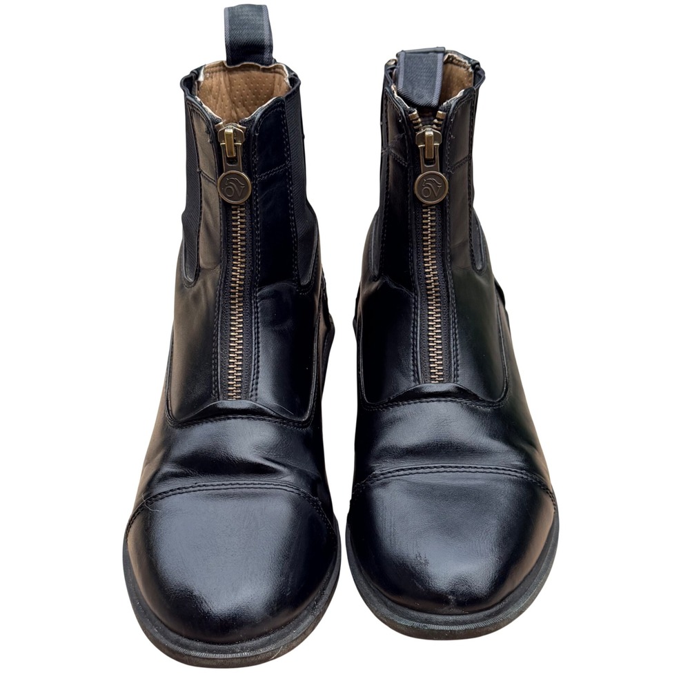 Ovation Paddock Boots Womens 7 Black Leather Front Zip Equestrian Riding English
